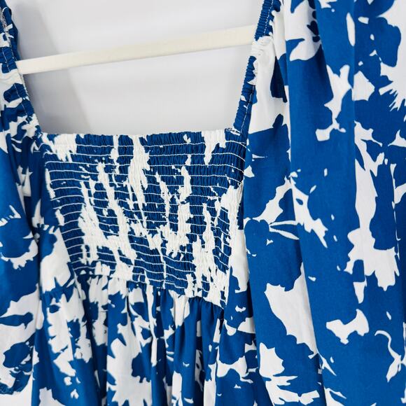 Abercrombie & Fitch Blue White Emerson Smocked Poplin Puff Sleeve Mini Dress XL - Picture 4 of 9